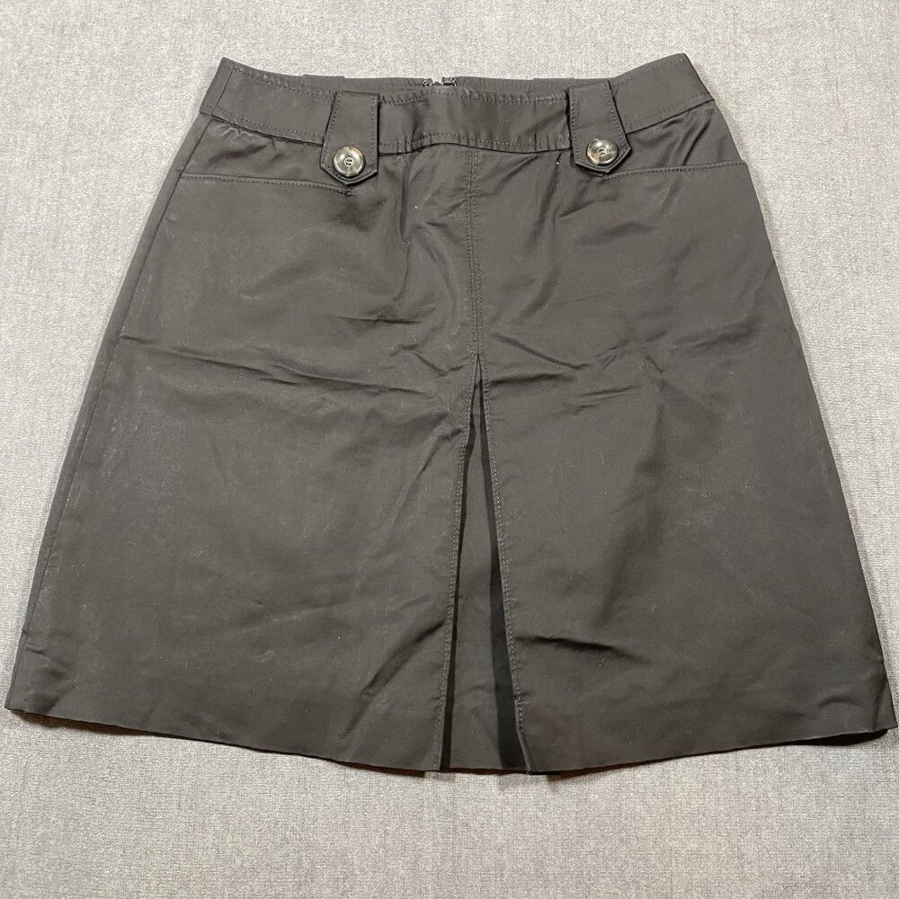 White House Womens Black Pleated Skirt Size 4 Button Details & Front Slit Small